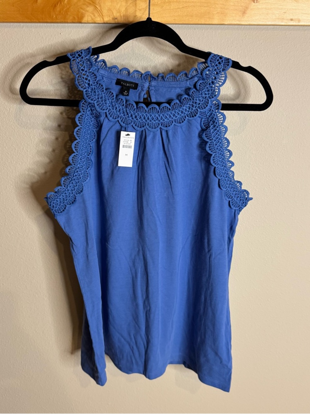 NWT Talbots Blue Crochet-Trim Sleeveless Top